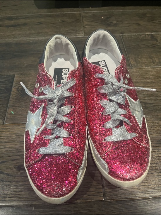 Golden Goose Shoes - Golden Goose Fuchsia Glitter Low-Top Sneakers with Silver Star in EUC